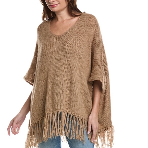 Persaman New York Poncho-Style Wool-Blend Sweater in Tan, Size Medium - Picture 1 of 17